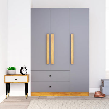 Wooden Almirah for Clothes, Door for Bedroom, 3 Door Wardrobe with 2 Drawer & Hanging Space