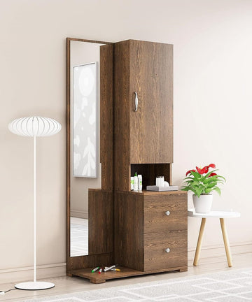 Wooden Dressing Table for Bedroom with 2 Drawer, Mirror and Huge Storage Space | Long Dresser Vanity Table with Mirror (40D x 85W x 180H CM) | 1 Year Warranty (DIY) (Frosty White)