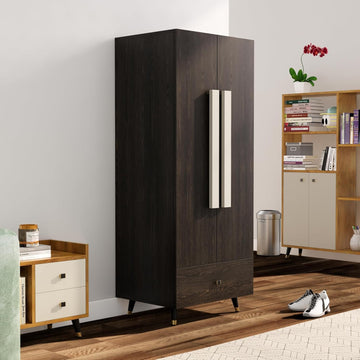Wooden Almirah for Clothes, Door for Bedroom, 2 Door Wardrobe with Drawer & Hanging Space