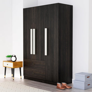 Wooden Almirah for Clothes, Door for Bedroom, 3 Door Wardrobe with 2 Drawer & Hanging Space