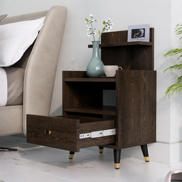 Bed Side Table with 1-Drawer, Nightstand, Metal Legs, Bedside Table for Bedrooms