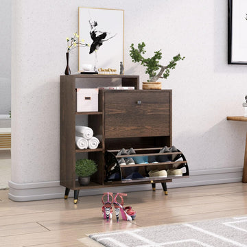 Engineered Wood Shoe Rack For Home With Metal Legs Strong, Sturdy and Stylish | Moisture & Termite Resistant - HXDR101GTFW