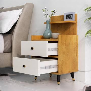 Bed Side Table for Bedroom, Bookcase Nightstand Side End Table for Bedroom, Bedside Table, Small Side Table, Side Table for Bedroom, with Metal Legs
