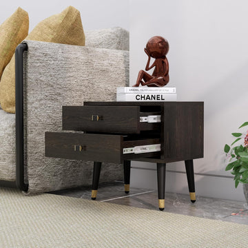 Bed Side Table with 2 Drawer, Nightstand, Metal Legs, Bedside Table