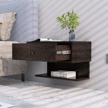 Wall Mount Bed Side Table with 1 Drawer for Bedroom, Small Side Table, Nightstand, End Table with Metal Legs for Bedroom, Sofa Side