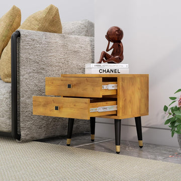 Bed Side Table with 2 Drawer, Nightstand, Metal Legs, Bedside Table for Bedrooms, Sofa Side