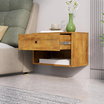 Bed Side Table with 1 Drawer for Bedroom, Nightstand, End Table with Metal Legs for Bedroom, Sofa Side for Living Room, Wall Mount Bed Side Table