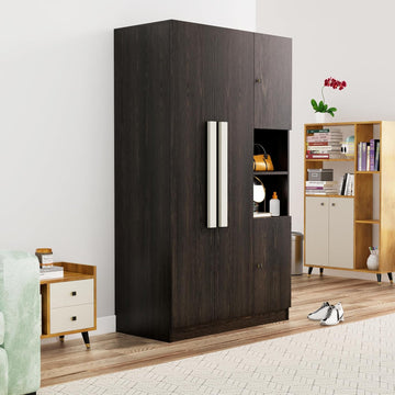 Wooden Almirah for Clothes, Door for Bedroom, 4 Door Wardrobe with Hanging Space