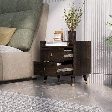 Bed Side Table for Bedroom with 2-Drawer, Small Side Table Bedside Furniture