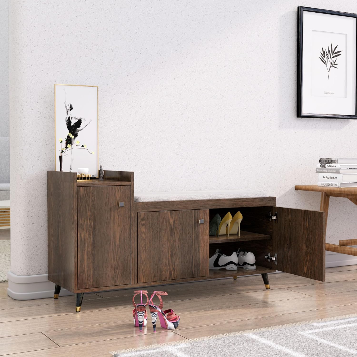 Engineered Wood Shoe Rack For Home With Metal Legs Strong, Sturdy and Stylish | Moisture & Termite Resistant - HXDR101FW